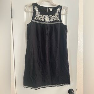 J. Crew Black Mini Dress with White Embroidery